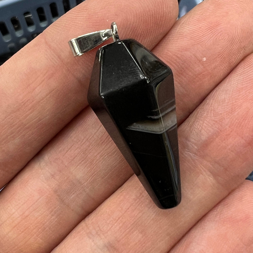 Кулон Маятник из камня Агат черный, 34х15 мм