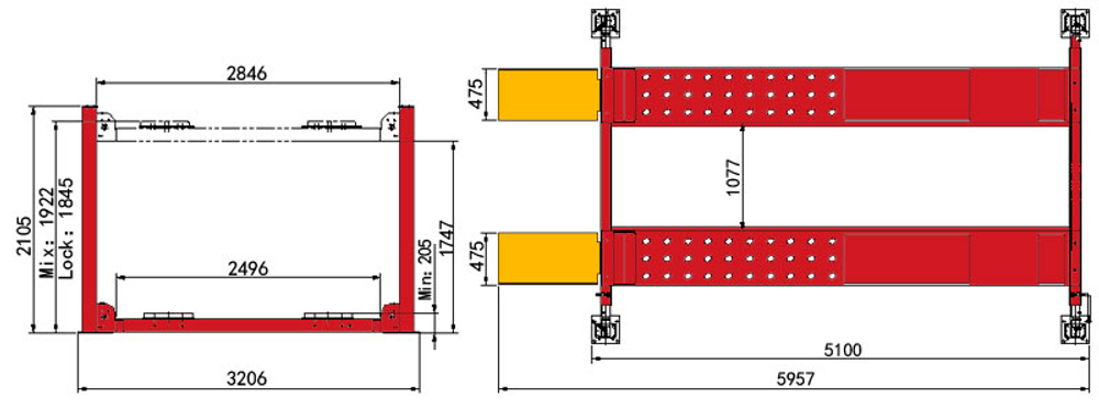 A455AH (PEAK KHL-5500A) Подъемник четырехстоечный, 5.5 тонн, под 3D сход-развал (Серый)
