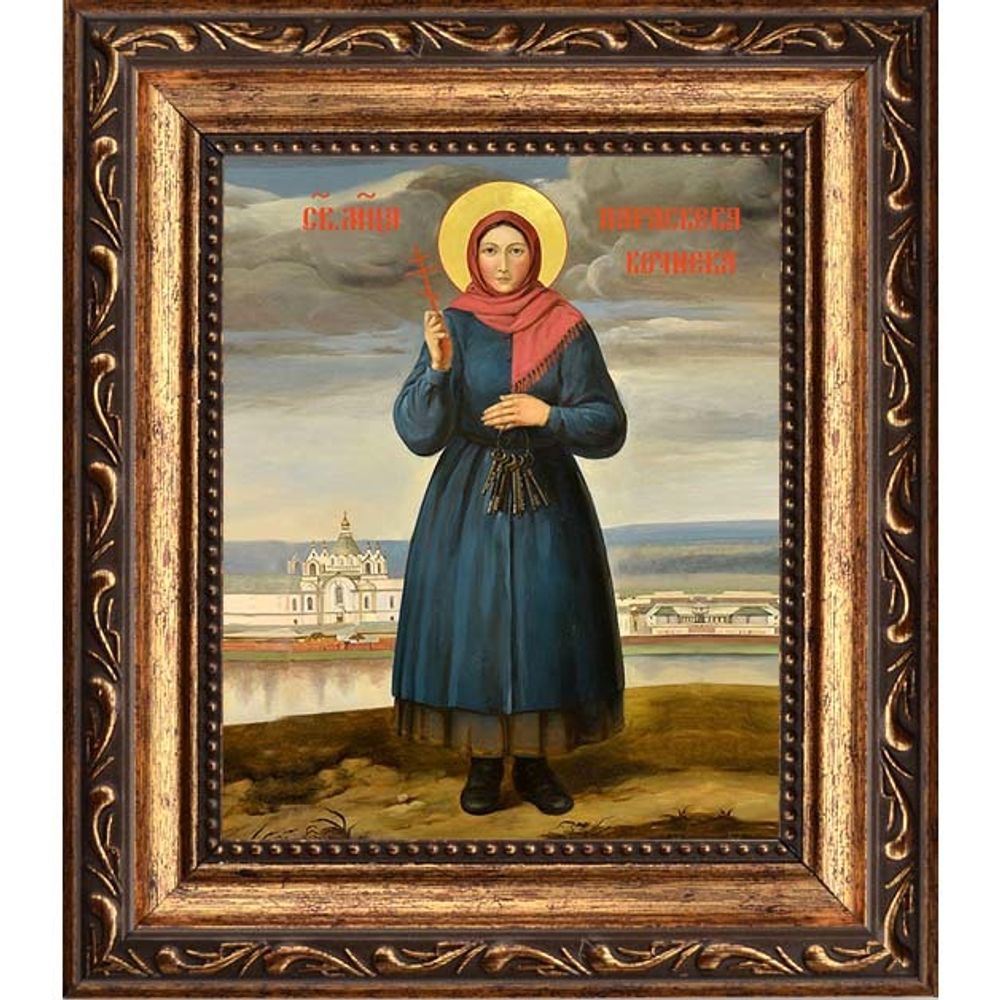 Параскева Кочнева Мученица. Икона на холсте. В раме 10 х 12 см.