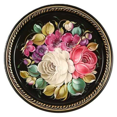 Жостовский поднос декоративный, размер 22 см (A5), металлический