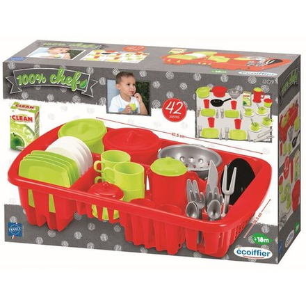 Ecoiffier - Сушилка для посуды + кухонные принадлежности 100% Chef 1209