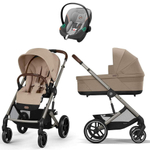 Коляска Cybex Balios S Lux TPE complete Aton S2 Lava Grey Base One 4 в 1 Almond Beige с дождевиками