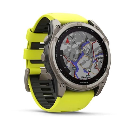 Умные часы Garmin Fenix 8, 51 мм, Solar, Sapphire Titanium with AMP yellow/graphite silicone band
