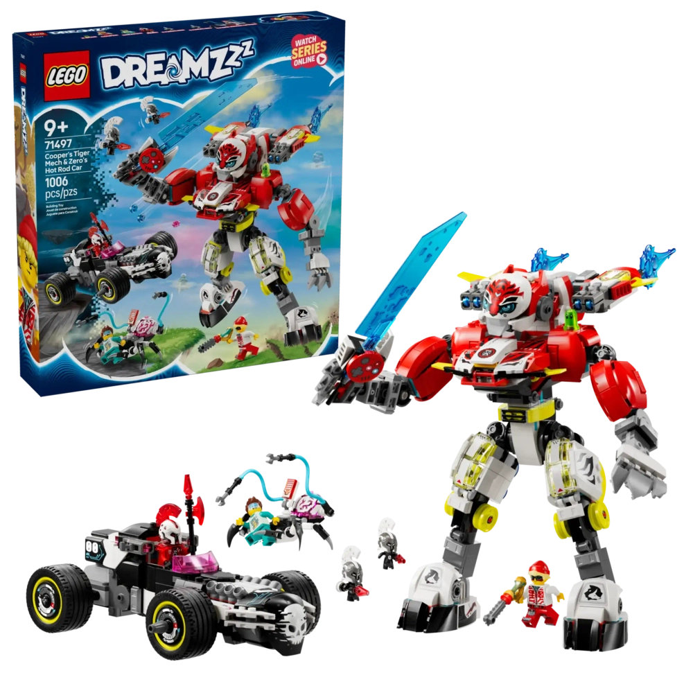 Конструктор LEGO DREAMZzz 71497 Робот-тигр Купера и Hot Rod машина Зеро