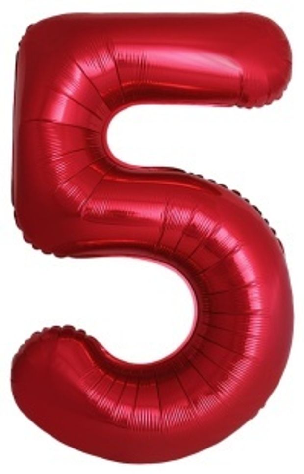 F Шар (40''/102 см) Цифра, 5 Slim, Красный, Металлик, 1 шт. в уп.(БГ-60)