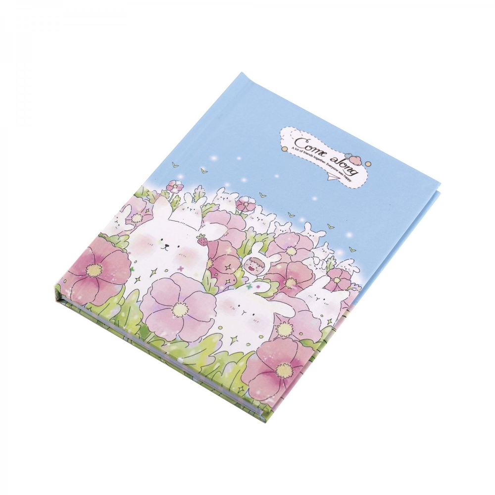 Блокнот в футляре, 12,5 см * 16,0 см, 7БЦ, Alingar, ламинация, замочек, линия, 45 л., "Зайки на полянке", голубой