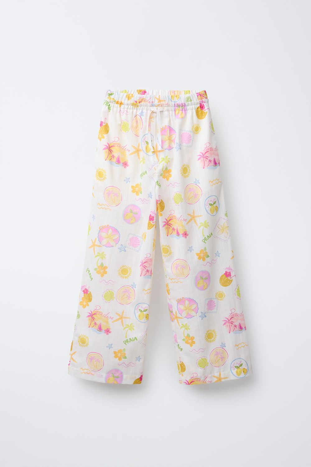 ZARA БРЮКИ ПРЯМОГО КРОЯ С ПРИНТОМ, ЭКРЮ