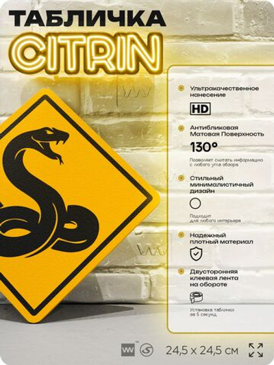 Табличка прикольная "Осторожно, змеи" на дверь и стену, информационная и предупреждающая, декоративный знак, 24,5х24,5 см, пластиковая, Айдентика Технолоджи