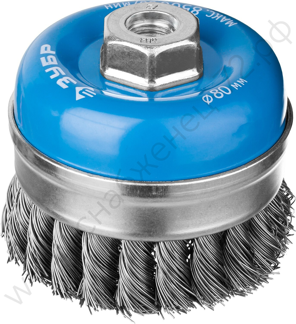 ЗУБР 80 мм, М14, жгутированная стальная проволока, 0.5 мм, Щетка чашечная усиленная, Профессионал (3527-080)