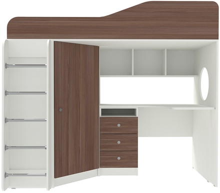 Кровать-чердак КарИВи Кадет 1 с металлической лестницей Белый  Бодего Темный