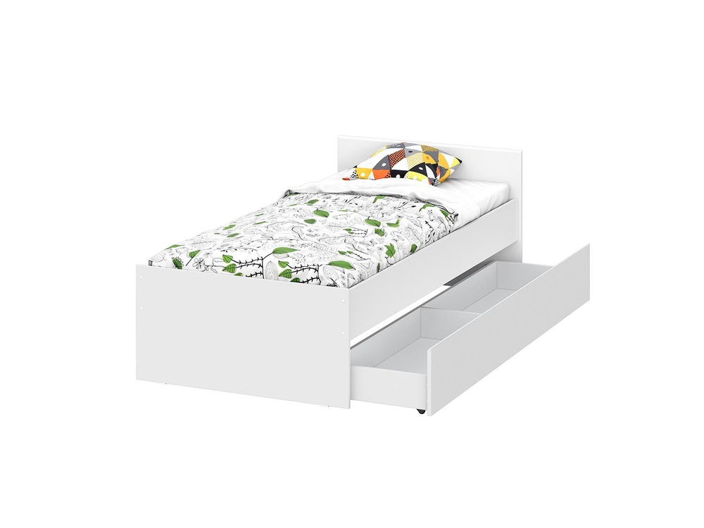 Токио кровать одинарная 0,9 с основанием и 1 ящиком / Белый текстурный