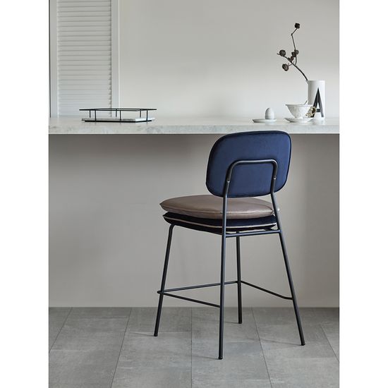 Стул полубарный с контрастным кантом pea, велюр, темно-синий/бежевый