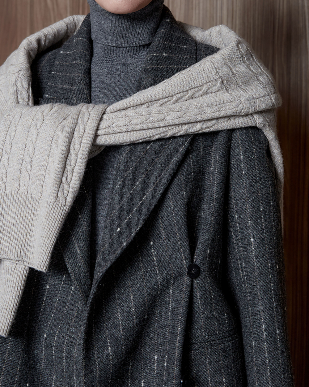 Пальто с дополнительными петлями из шерсти Стелла Маккартни полоска серый