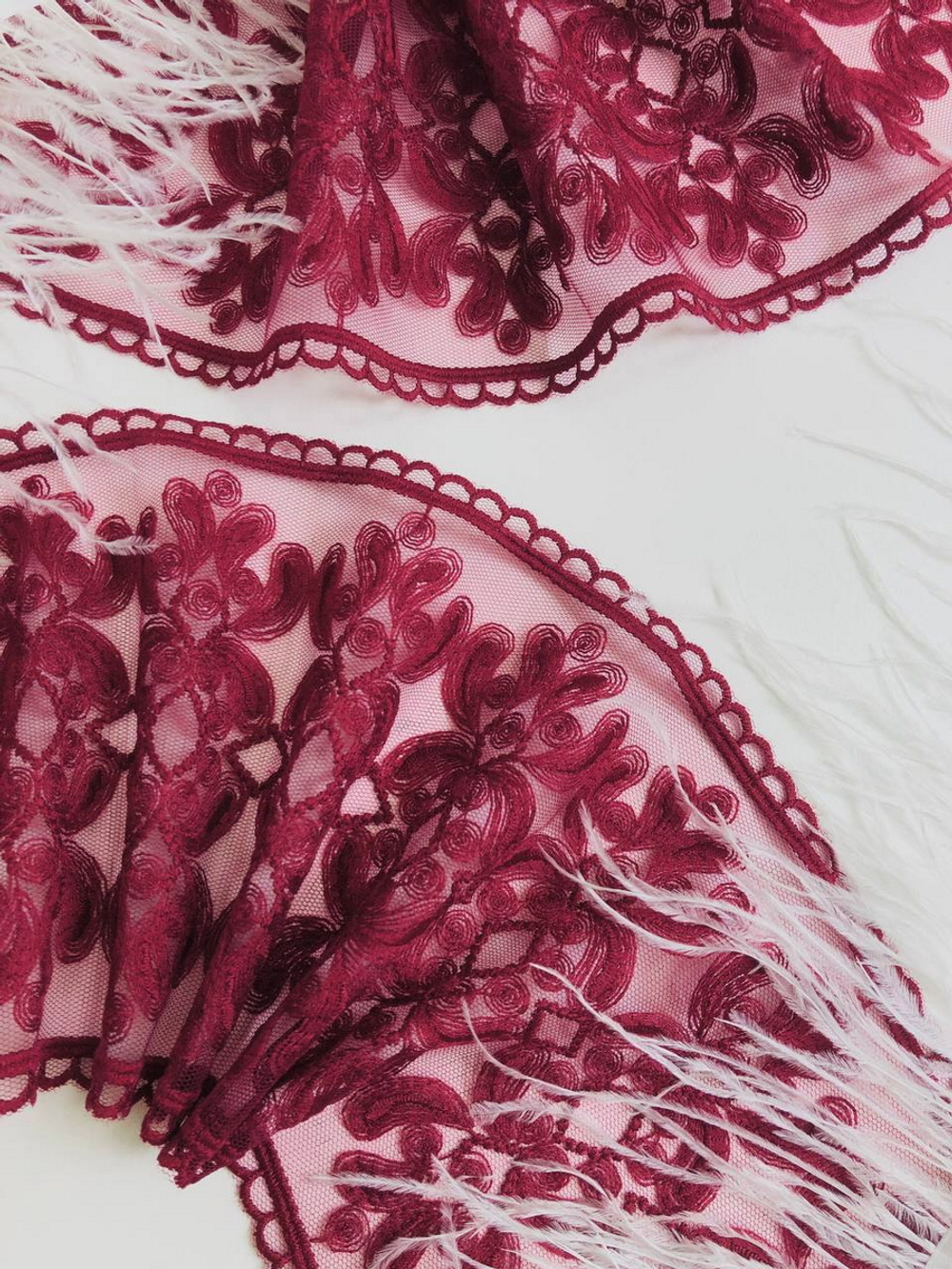 Тесьма сетка с вышивкой, бордо,14см, AF7110