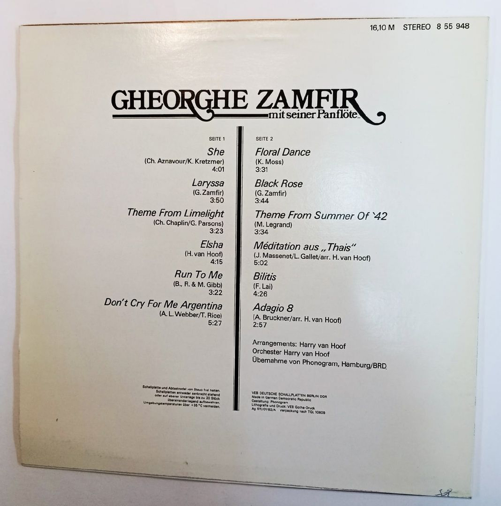 Винтажная виниловая пластинка Gheorghe Zamfir Gheorghe Zamfir Mit Seiner Panflote (GDR 1983)