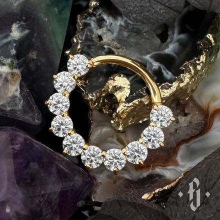 Кликер "Gloss" с камнями 2.5мм - Желтое золото - White CZ