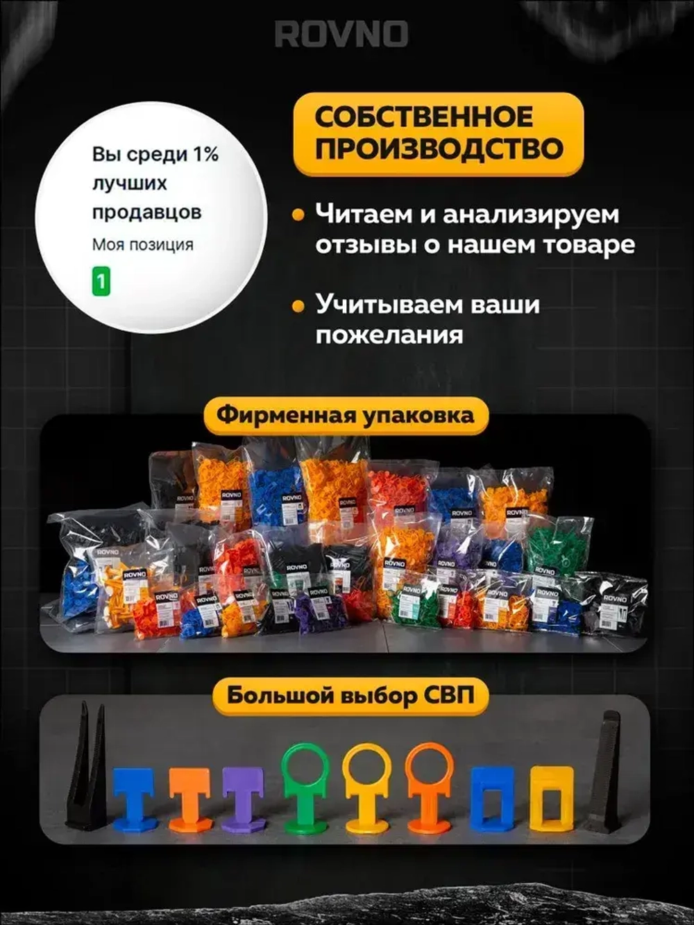 ROVNO Зажим для выравнивания плитки, 1,5мм, 500 шт.