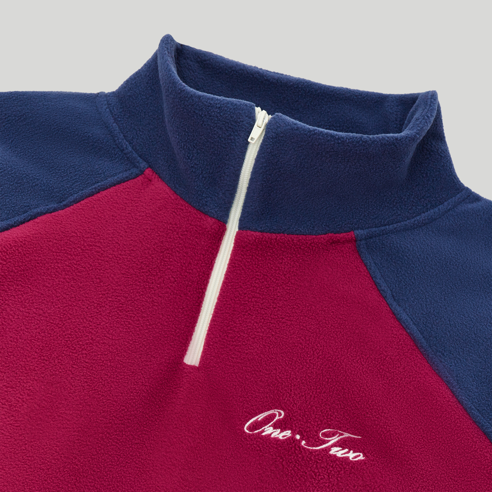 Drawstring Half-Zipped Sweatshirt Raspberry-Navy Smoke