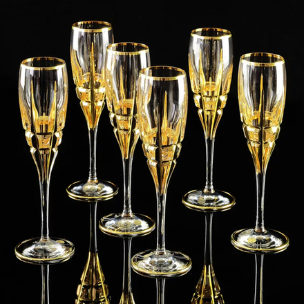 Migliore De Luxe Набор фужеров для шампанского Baron, хрусталь, декор золото 24К - 6шт