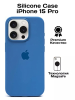 Силиконовый чехол Silicone Case iPhone 15 Pro, c MagSafe, Голубой