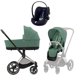 Коляска Cybex Priam IV Rosegold complete и автокресло Cloud G i-Size Ocean Blue Plus 3 в 1 Leaf Green