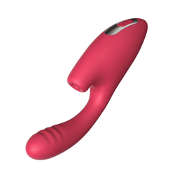 Красный двойной стимулятор Cardinal с вибрацией и вакуумом