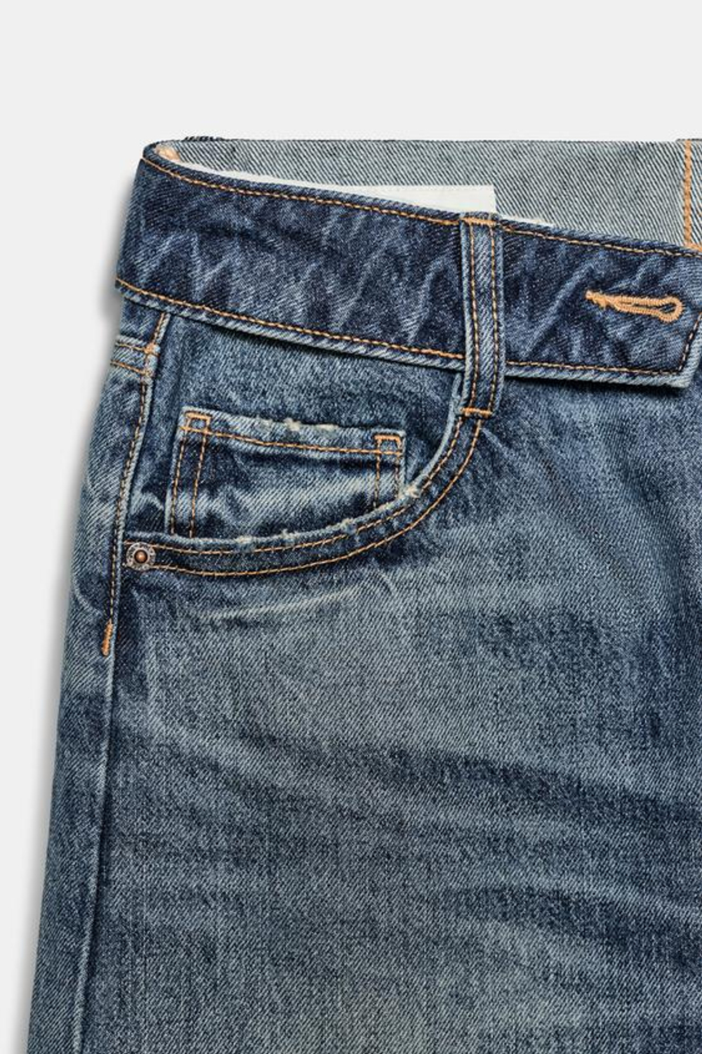 ZARA ДЖИНСЫ TRF СО СРЕДНЕЙ ПОСАДКОЙ И ОТЛОЖНЫМ ПОЯСОМ, МОРСКОЙ СИНИЙ