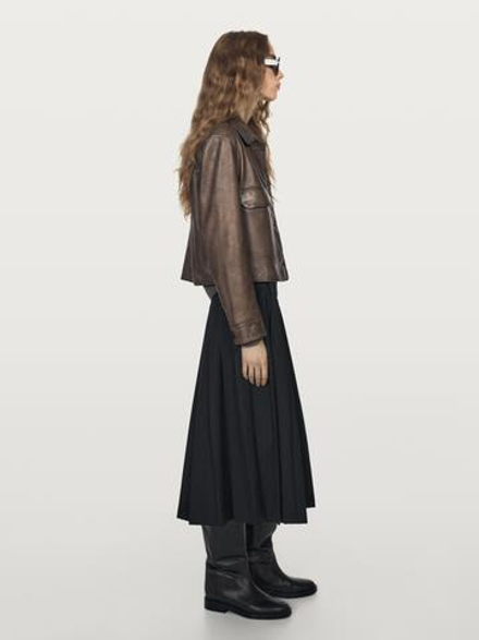 Massimo Dutti Юбка миди из смесовой шерсти с плиссировкой, черный