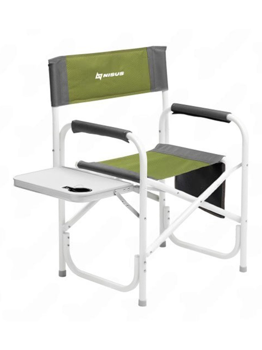 Кресло раскладное Nisus с откидывающим столиком.140кг, карман (алюм. д25) зеленый ромб/серый (N-DC-95200T-K-GG)
