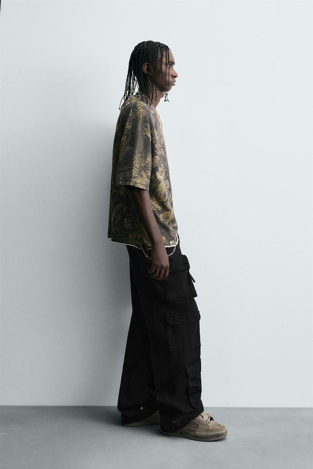 ZARA ТОЛСТОВКА С ПРИНТОМ «ДЕРЕВЬЯ», СВЕТЛЫЙ ХАКИ