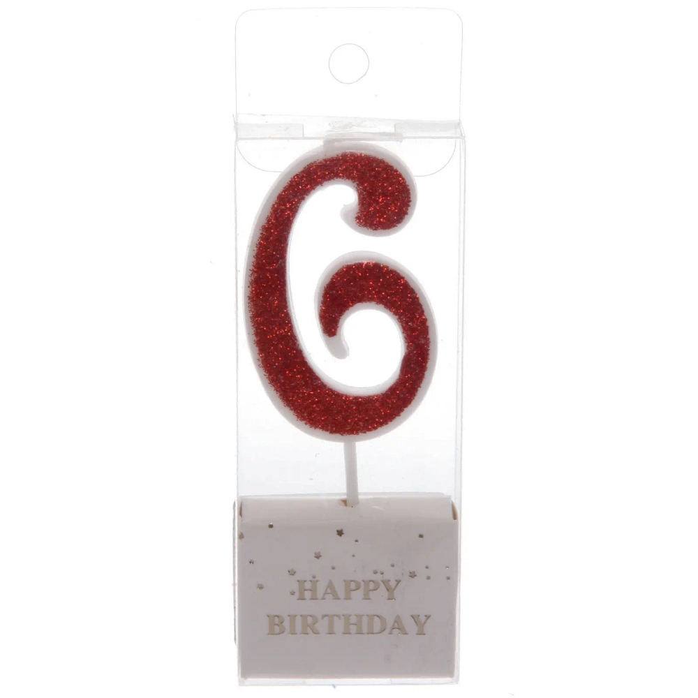 Свеча для торта Цифра Иллюзия «6» 9,5 см, красный