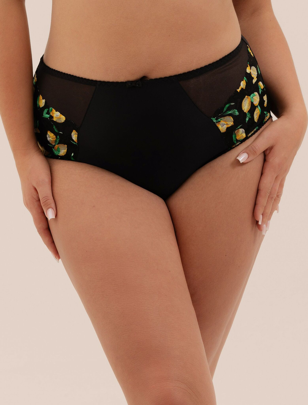 Высокие трусики-слипы с принтом в виде лимончиков (Размер: M) (Цвет: черный)