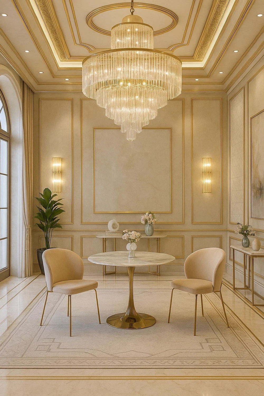 Стол обеденный Ist Casa круглый Остин, 100х76 см, светло-серый мрамор, золото