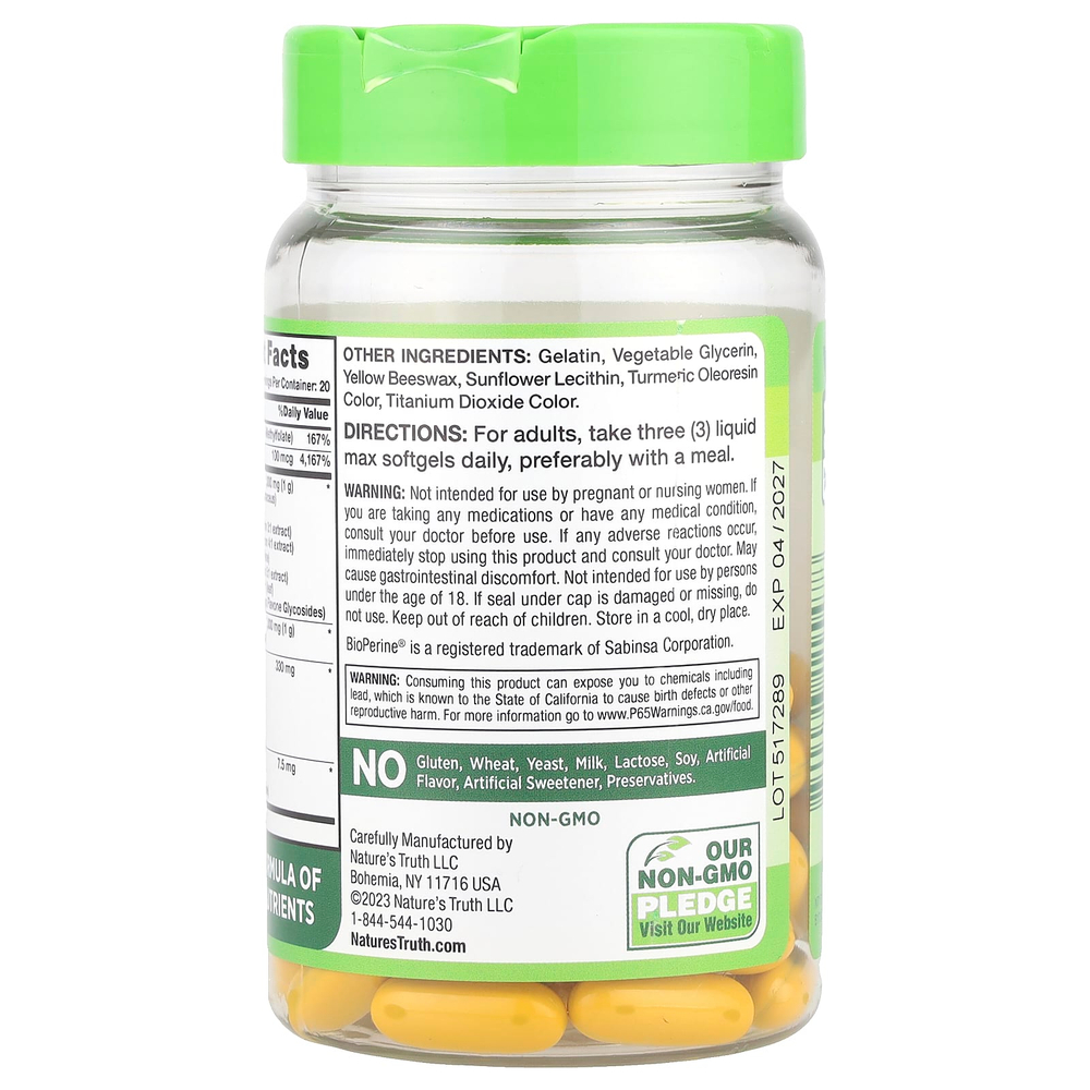 Nature's Truth, Brain Up ™, с L-теанином, бакопой, витамином B-12, MCT, 60 мягких таблеток Liquid Max