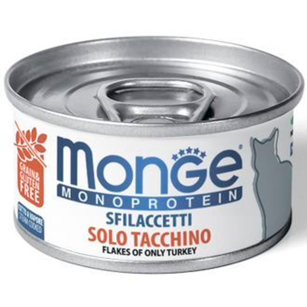Влажный корм Monge Cat Monoprotein мясные хлопья для кошек из индейки 80г