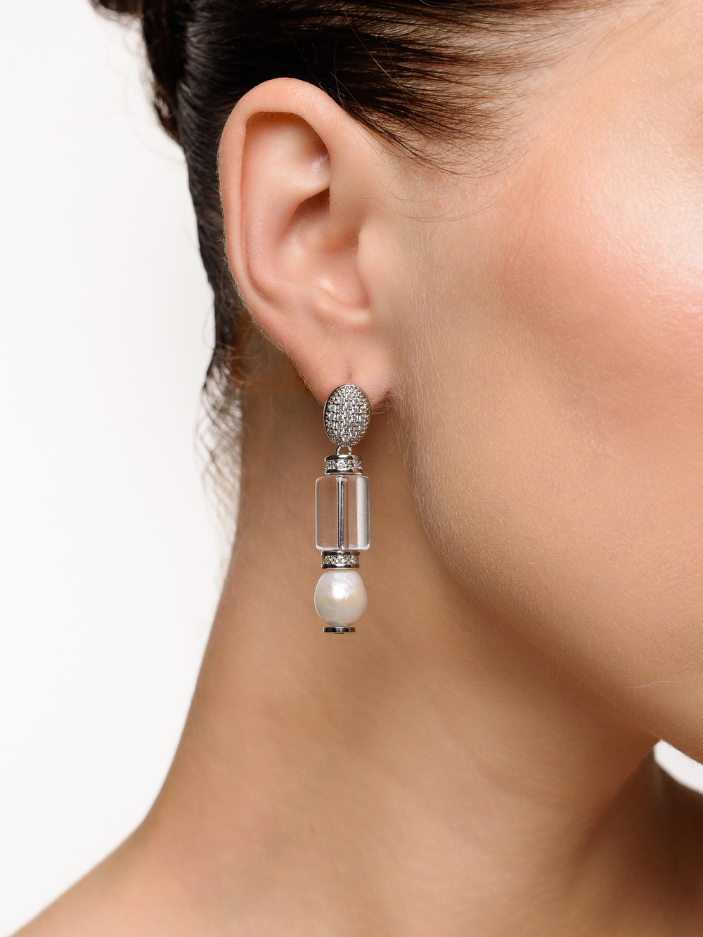 Серьги "Tube pearl shine" Silver