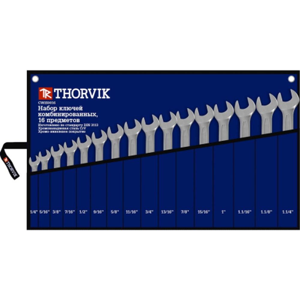 Набор ключей THORVIK гаечных комбинированных в сумке дюймовых 1/4&quot;--1-1/4&quot;, 16 предметов   CWIS0016