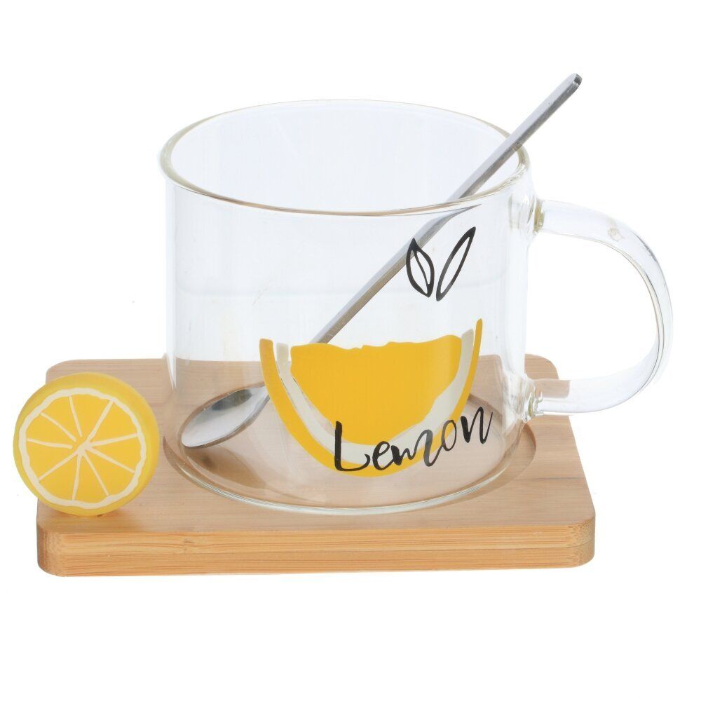 GAEM Кружка с ложкой на деревянной подставке, 300 мл, L12 W9,5 H8,5 см, 3в.