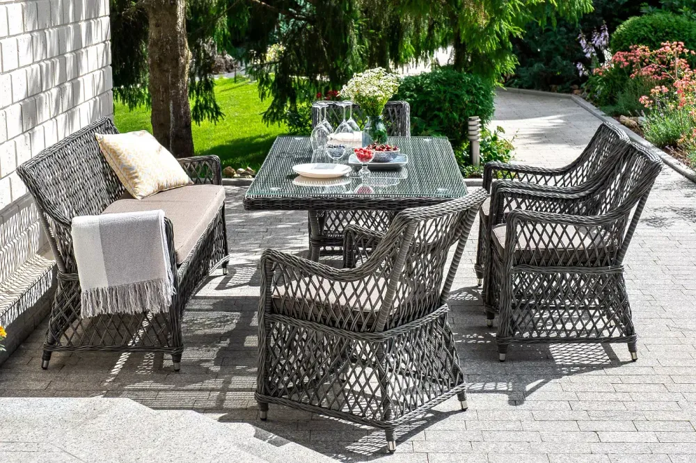 "Катания" обеденная группа плетеная на 6 персон, цвет графит