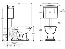 Унитаз напольный  Migliore Bella средний бачок с ручкой смыва, бронза