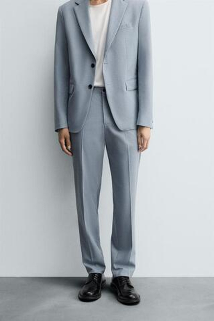 ZARA КОСТЮМНЫЕ БРЮКИ SLIM FIT, НЕБЕСНО-ГОЛУБОЙ