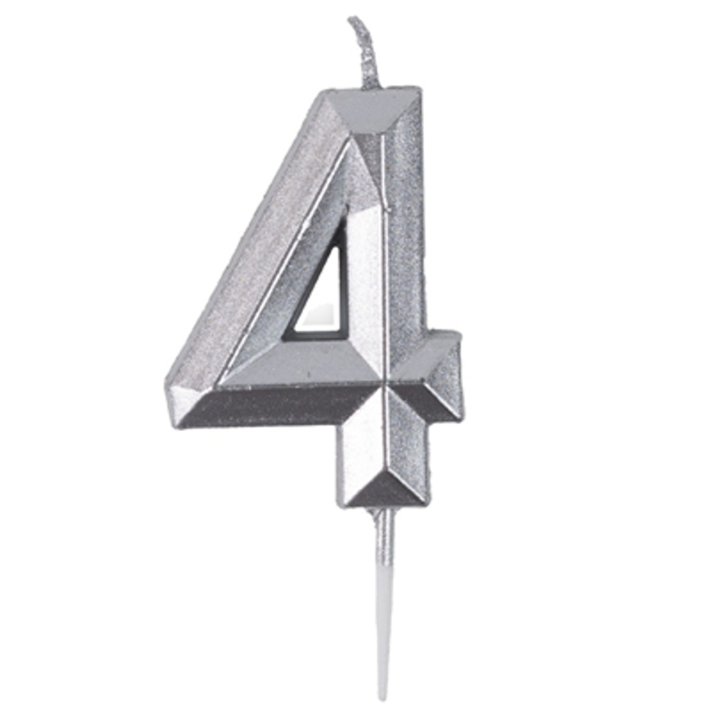 Свеча -цифра "4" Диамант Серебро 4,5см