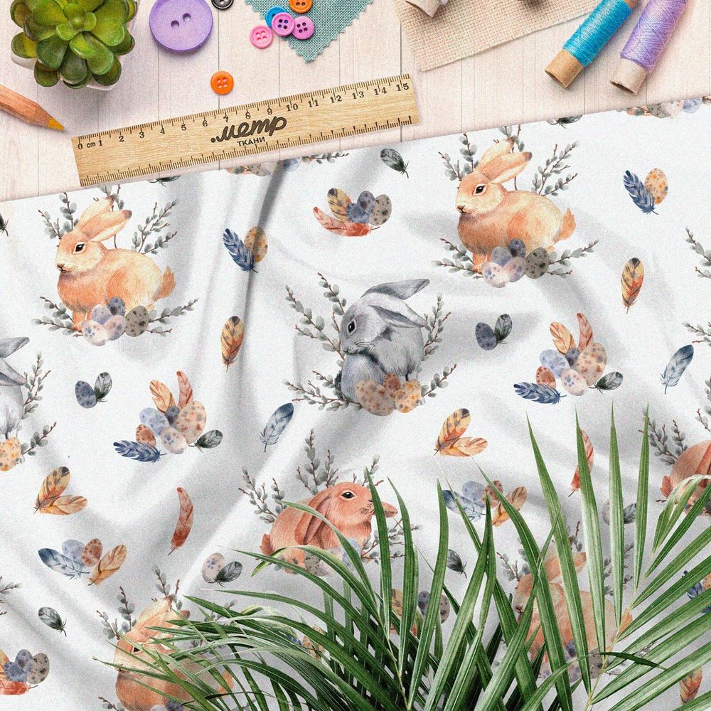 Ткань блэкаут рыжие и серые кролики