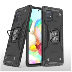 Противоударный чехол Strong Armour Case с кольцом для Samsung Galaxy A71 (Черный)