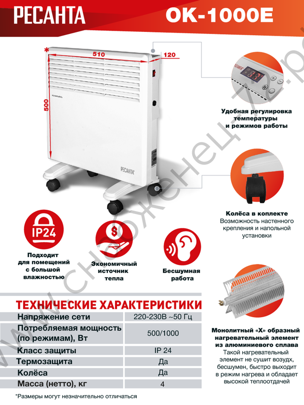 Конвектор РЕСАНТА ОК-1000Е