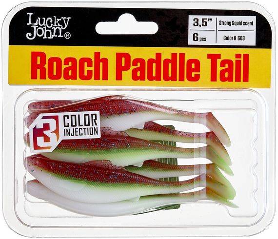Виброхвосты съедобные LJ Pro Series ROACH PADDLE TAIL 3.5in (8,89 см), цв. G03, 6 шт.