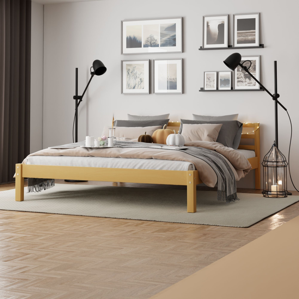 Кровать двуспальная 180х200 Тарва из массива сосны с основанием, бейц