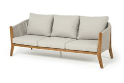 "Сидней" диван 3-местный плетеный из роупа, основание тик, каркас алюминий бежевый, роуп бежевый, ткань бежевая