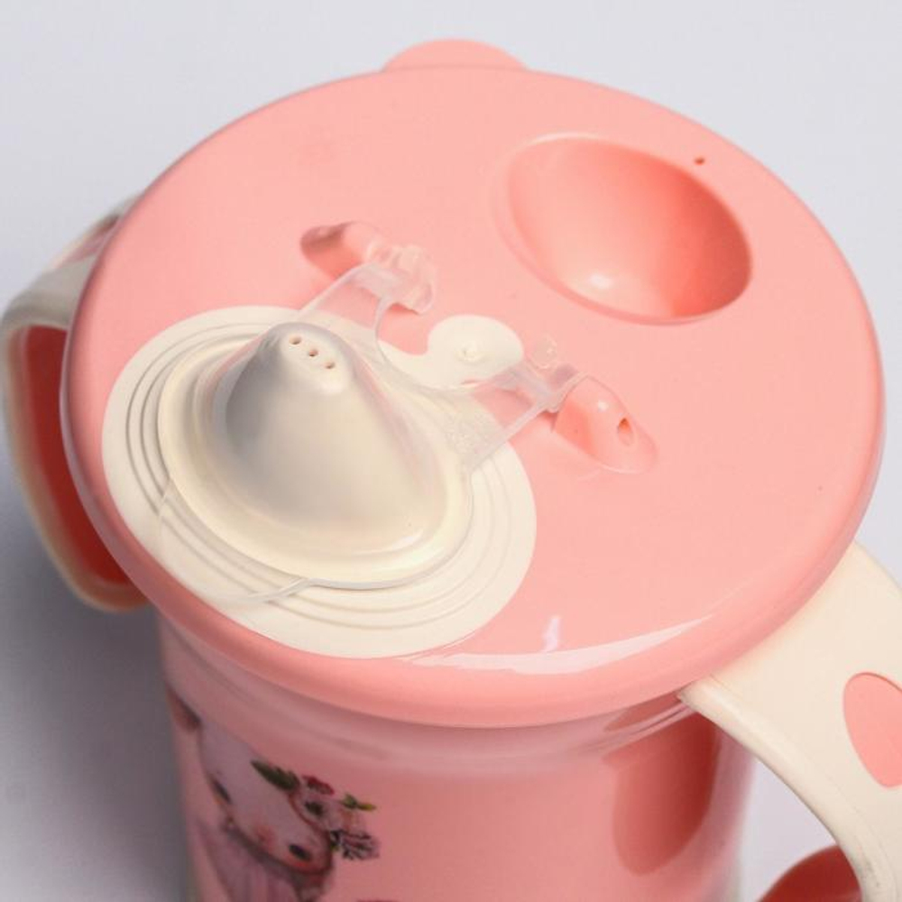 4070352 Поильник с ручками, мягкий носик, 270 мл, цвет светло-розовый