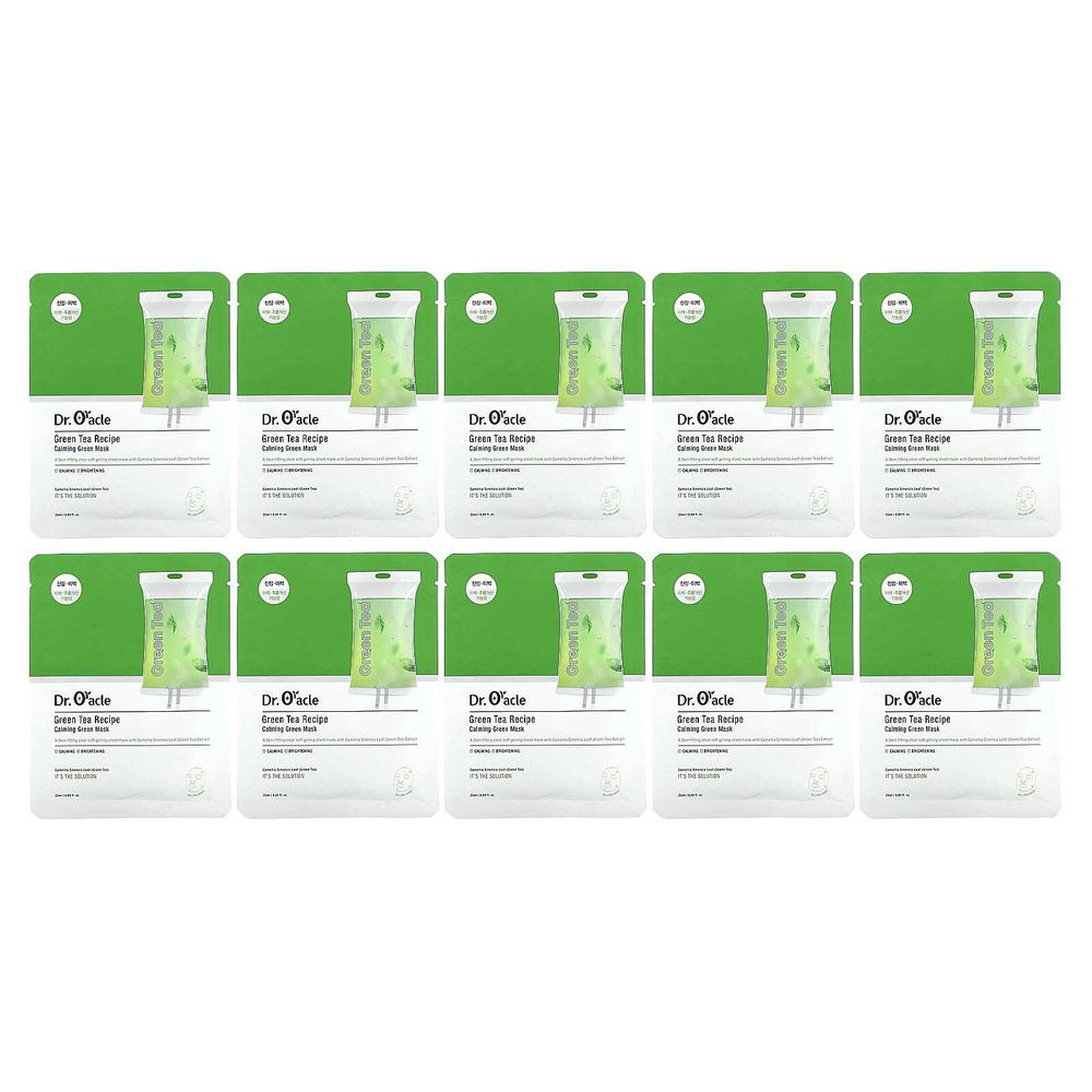 Dr. Oracle, Calming Green Beauty Mask, рецепт зеленого чая, 10 шт. В маске, 25 мл (0,84 жидк. унц.)